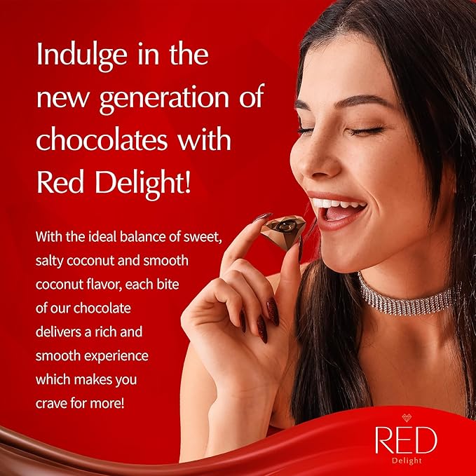 Red Delight Milk Chocolate Diamond Truffles Variety Pack - 1.55 oz Pack of 10 - Assorted Truffles with Coconut and Nut Fillings - European-Made No Added Sugar - Gluten-Free Kosher