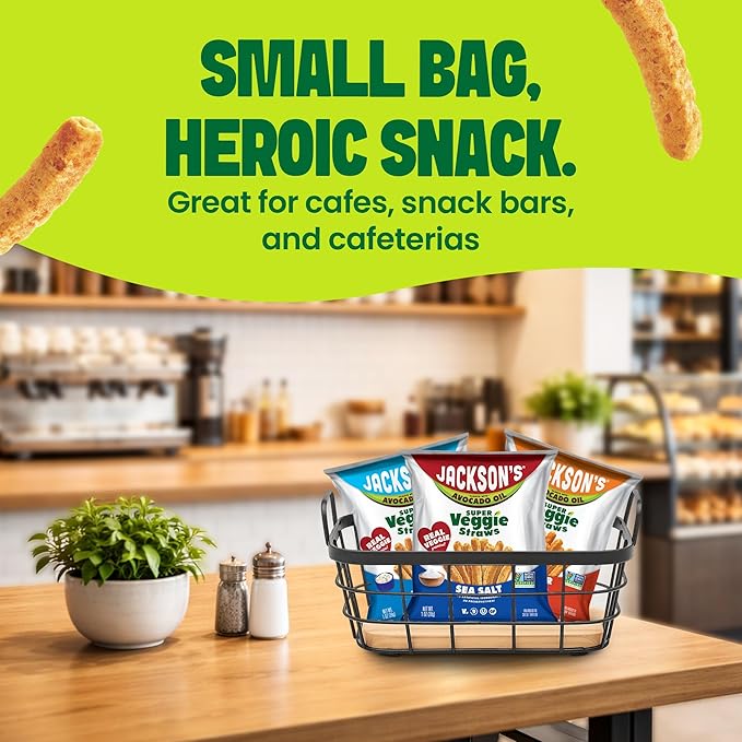 Jackson’s Super Veggie Straws™ (Sea Salt 1 oz Pack of 18) – Gluten Free Vegan Snacks for Kids &amp Adults – Made with Premium Avocado Oil – Allergen-friendly Veggie Straws Individual Bags