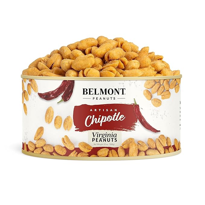 Belmont Peanuts Gourmet Chipotle &amp Sea Salt Virginia Peanuts 20 oz (1 Pack) – Simple Ingredients No Preservatives 7g Protein – A Spicy Salty Crunchy Hand Seasoned Snack
