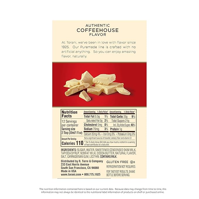 Torani Puremade Sauce White Chocolate 16.5 Ounces (Pack of 4)