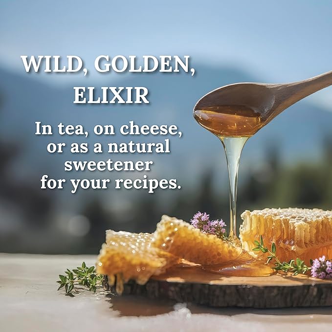 MY LAND Raw Unfiltered Greek Honey – Wild Thyme from Mt. Pangaion Naturally Dense &amp Unpasteurized Pollen-Rich Raw Sweetener from Greece | 9.5 oz Glass Jar (Pack of 1)