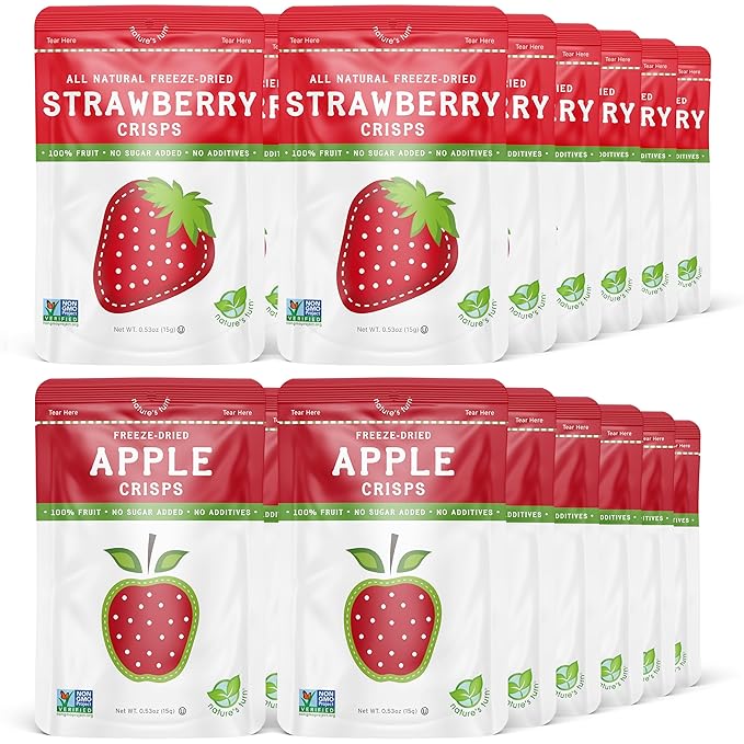 Nature's Turn Freeze-Dried Fruit Snacks Strawberry and Apple Crisps Pack of 24 (0.53 oz Each)