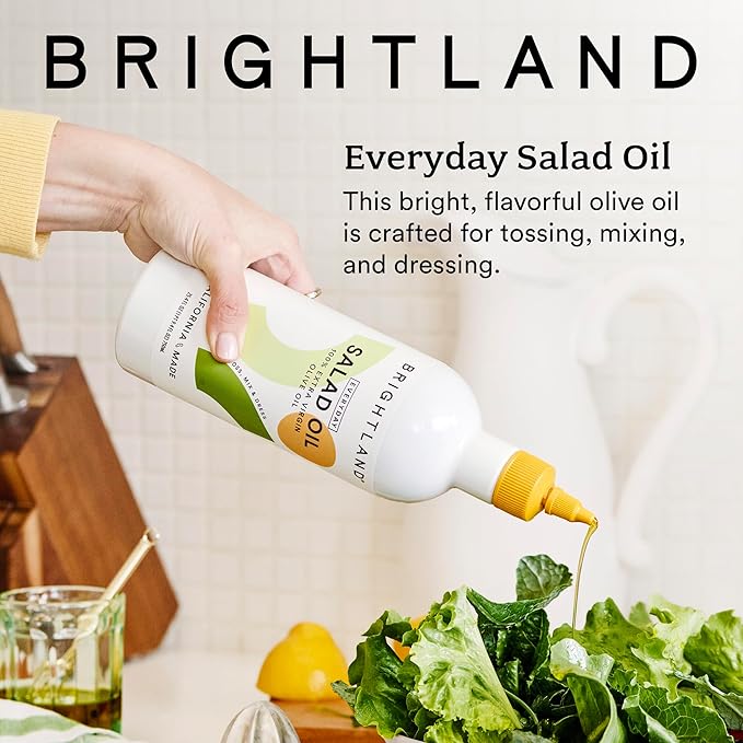 Brightland Everyday Salad Oil Tossng Mixing &amp Dressing - 100% Extra Virgin Olive Oil with Squeeze Bottle - High Polyphenol - Sourced from California Family Farms - 750ml