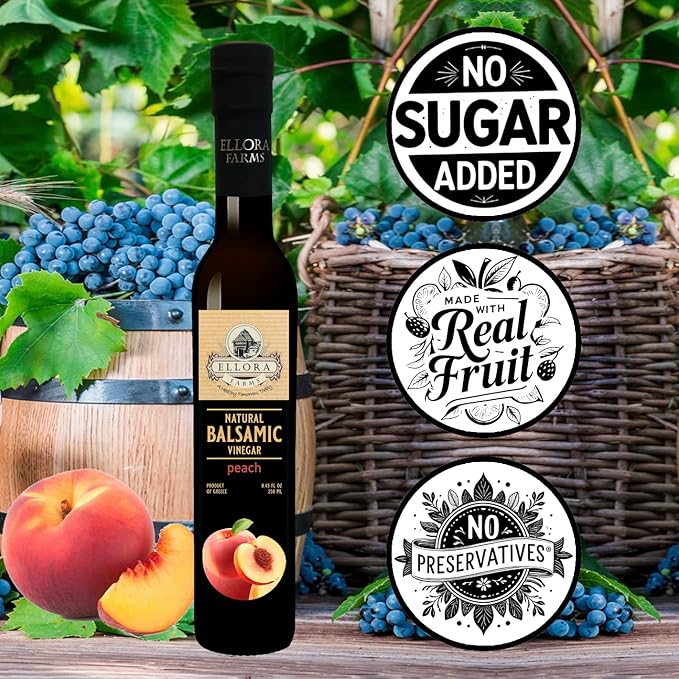 Ellora Farms Peach Infused Balsamic Vinegar Great Taste Award thick and creamy no-added sugars no-preservatives 8.45 oz. bottle (Peach)