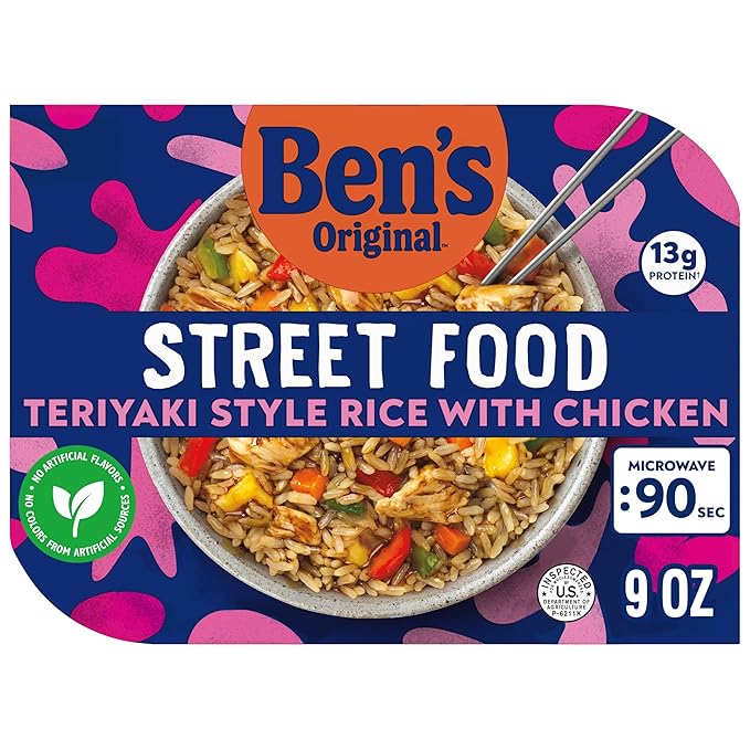 BEN'S ORIGINAL Street Food Teriyaki Style Rice with Chicken Prepared Entrée Microwavable Heat-&amp-Eat Bowl in 90 Seconds 9 oz (Pack of 6)