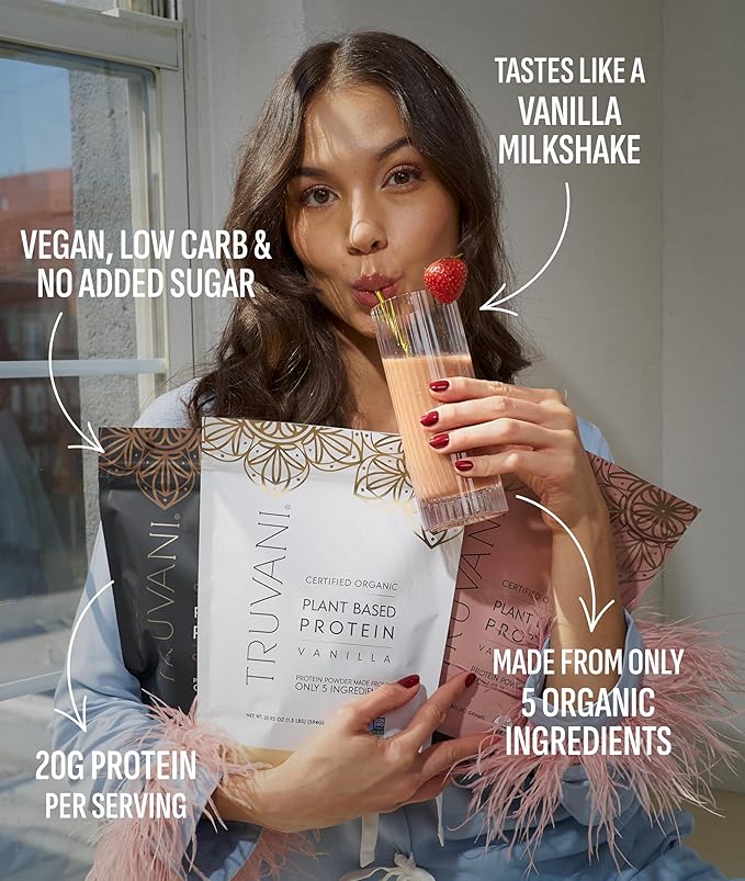 Truvani Vegan Pea Protein Powder | Vanilla | 20g Organic Plant Based Protein | 10 Servings | Keto | Gluten &amp Dairy Free | Low Carb | No Added Sugar