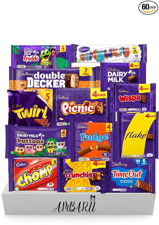 AMBARII Cadbury Chocolate Gift Box Bulk Chocolate Bars and Bags of Cadbury Chocolate Favourites (60 Bars) Pack of 60 gift hamper