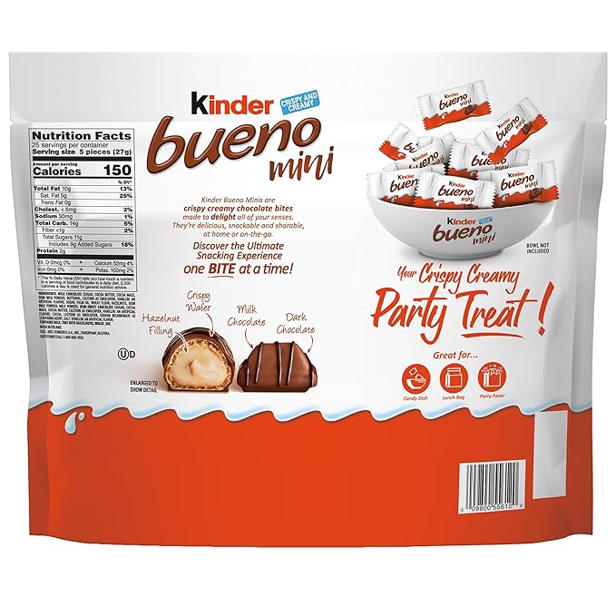 Kinder Bueno Mini Milk Chocolate Bars with Hazelnut FillingChocolate Candy Bars for Game DayFootball Party SuppliesSnacks for Adults5.7 oz.(Pack of 2)