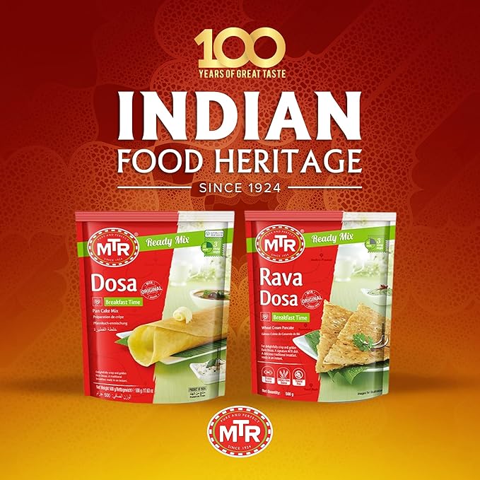 MTR Instant Rava Dosa Mix - Ready to Cook Authentic Indian Breakfast Lunch Dinner or Snack Meal - No Added Preservatives - A Quick &amp Easy Recipe Suitable for Vegetarians - (500g Pack of 3)