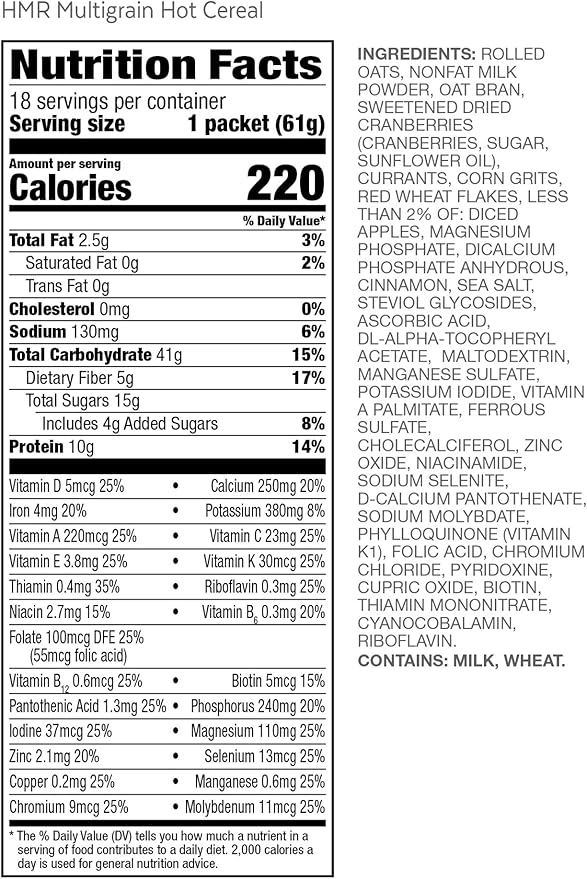 HMR Multigrain Hot Cereal – High Protein Oatmeal Alternative for Weight Loss | 10g Protein 220 Calories | Low Calorie Breakfast or Snack | Convenient Diet Meal | 18 Count
