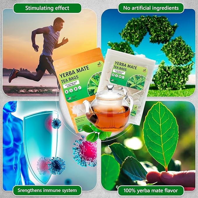 Yerba Mate Tea - Green Cut &amp Sifted - Unsmoked Energy Boost - 300 Tea Bags - Packed with Nutrients - Your Perfect Coffee Replacement