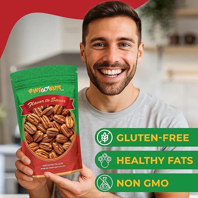 Two Pounds Of Pecans Raw Whole Shelled Raw Natural No Preservatives Added Non-GMO NO PPO 100% Natural We Got Nuts