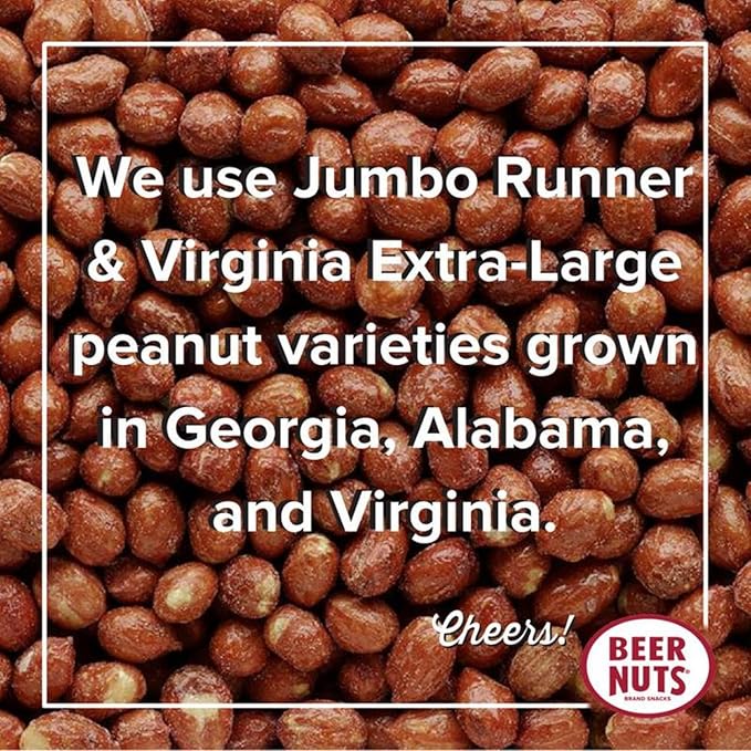 BEER NUTS Original Peanuts - Travel Size Sweet &amp Salty Bar Nuts - Gluten Free Kosher Low Sodium Peanut Snacks Made In The USA - 12oz Resealable Can (Pack of 3)