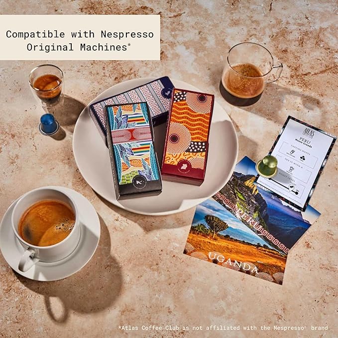 Atlas Coffee Club Espresso Pods Compatible with Nespresso Original– Dark Roast Variety Pack (40 Count)– Aluminum Capsules from Costa Rica Nicaragua Guatemala &amp India– Intensity 8-11