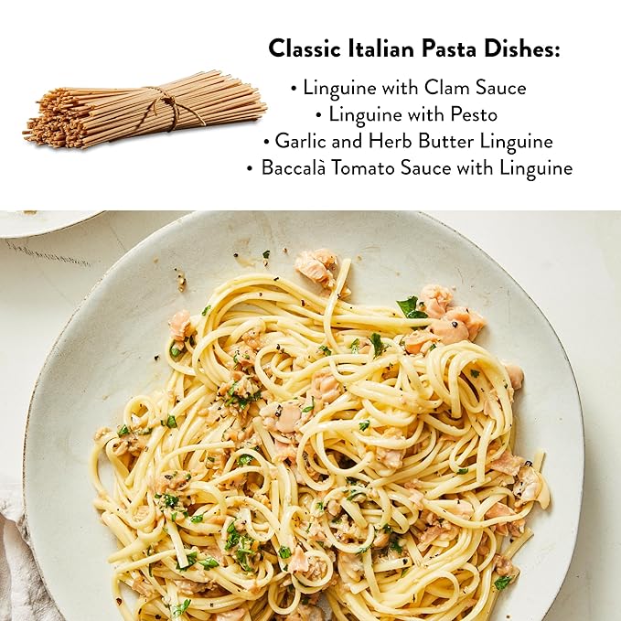DeLallo Whole Wheat Linguine Pasta 1 Pound Bag (8 Pack) 100% Organic Whole Grain Noodles Made with Whole Durum Wheat Bronze Cut Kosher Vegan Non-GMO
