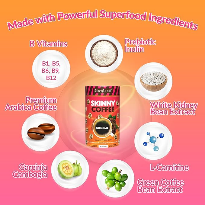 Skinny Boost 3 Pack Original Skinny Coffee - Helps in Instant Weight Loss &amp Detox Coffee - All Natural Sugar Free Vegan &amp Paleo Friendly