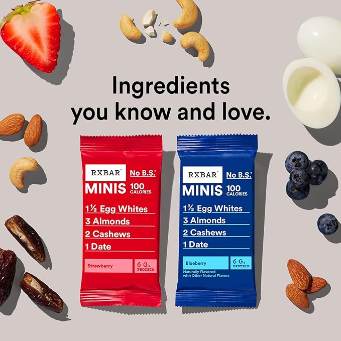 RXBAR Minis Protein Bars 6g Protein Gluten Free Snacks Variety Pack (4 Boxes 32 Count)