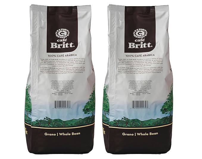 Café Britt® - Costa Rican Dark Roast (2 Lbs Each) (2-Pack) (4 Lbs Total) - Whole Bean Arabica Coffee Kosher Gluten Free 100% Gourmet &amp Dark Roast