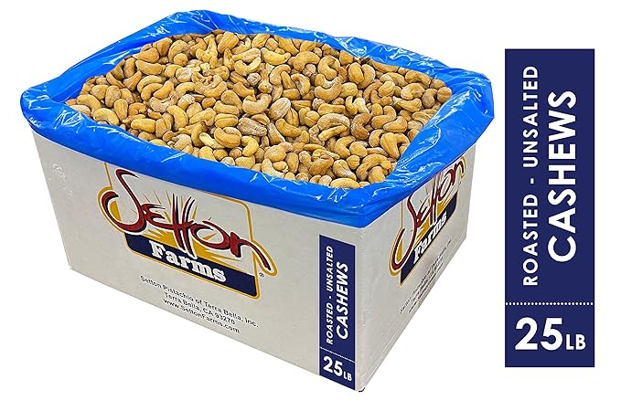 Setton Farms Bulk Roasted Unsalted Cashews (Size 320) 25 Lb