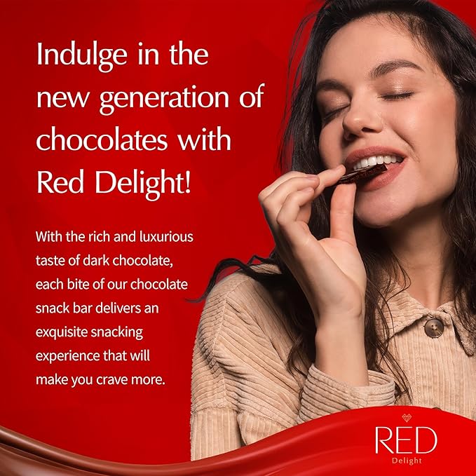 Red Delight Dark Chocolate Snack Bars - Pack of 24 Diamond-Shaped Vegan Chocolates (22.08oz) with Rich Cocoa Flavor - European-Style Dark Chocolates - No Added Sugar Gluten-Free and Kosher Certified