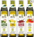 Zeta Extra Virgin Olive Oil Variety Pack 8.5 fl oz (4 Pack) | Basil &amp Garlic Lemon Hot Pepper &amp EVOO | Premium Glass Bottle with Pop-Up Spout | Cold-Pressed | Product of Spain | Ideal for B
