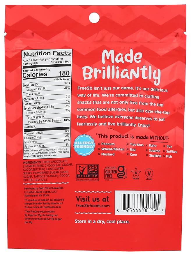 Free2b Dark Chocolate Sunflower Butter Mini Cups Less Sugar 4.2 Ounces (Pack Of 6)
