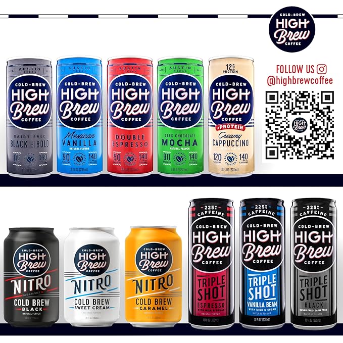 High Brew Black &amp Bold Cold Brew Coffee Caffeinated Dairy Free 8 Ounces (Pack Of 12)