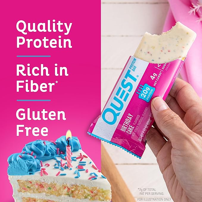Quest Nutrition Birthday Cake Protein Bars 20g Protein 1g Sugar 4g Net Carbs Gluten Free Keto Friendly 12 Count