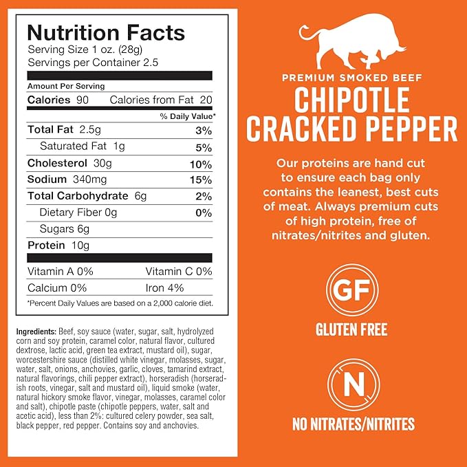 Chef's Cut Real Steak Chipotle Cracked Pepper Jerky 2.5 Ounce (4 Pack)