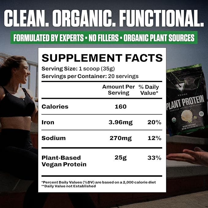 VEDGE Vanilla Protein Powder Creatine Monohydrate and Vegan Omega 3 Complete Vegan Performance Stack for Muscle Strength Endurance &amp Recovery Superfood Vitamin A Vitamin C and Amino Acids