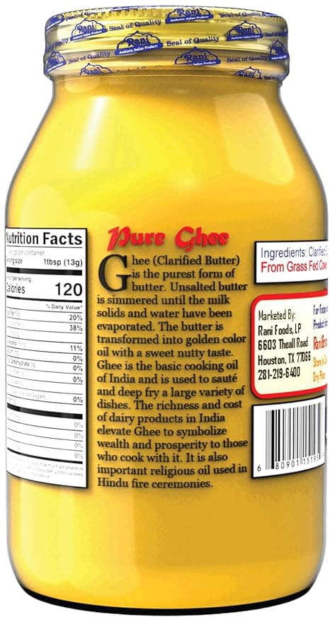 Rani Ghee Pure &amp Natural from Grass Fed Cows (Clarified Butter) 32oz(2lbs) 908g ~ Glass Jar | Paleo Friendly | Keto Friendly | Gluten Free | Kosher | Product of USA