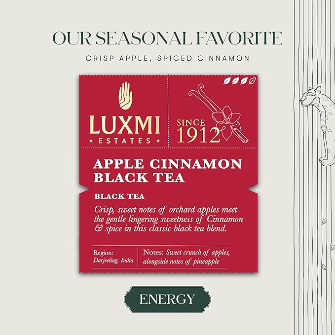 Luxmi estates Apple Cinnamon Black Tea 50 Tea Bags (100g) Pack | USDA Certified Premium Black Tea | Anti-Oxidants Immunity Booster | 50 Cups Bulk Pack