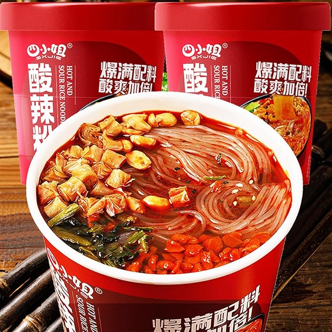 Hot and Sour Noodle Soup Mix Cups Instant Ramen Noodle Cup Pot Glass Noodles Vermicelli Noodles Noodle Soup Spicy Szechuan Flavor 6 Pack/7oz