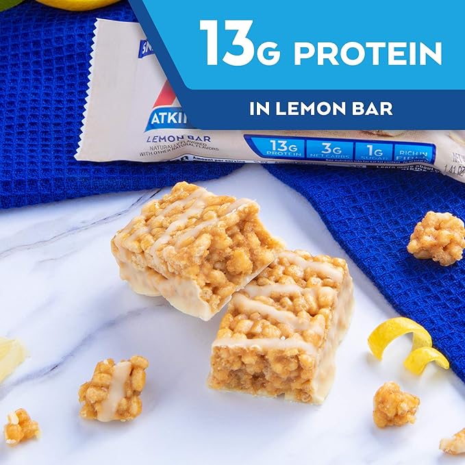 Atkins Lemon Snack Bar Made with Real Almond Butter 1g Sugar Gluten Free High in Fiber Keto Friendly 8 Count