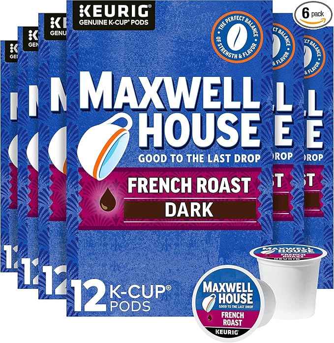 Maxwell House French Roast Dark Roast K-Cup® Coffee Pods (72 ct Pack 6 Boxes of 12 Pods)