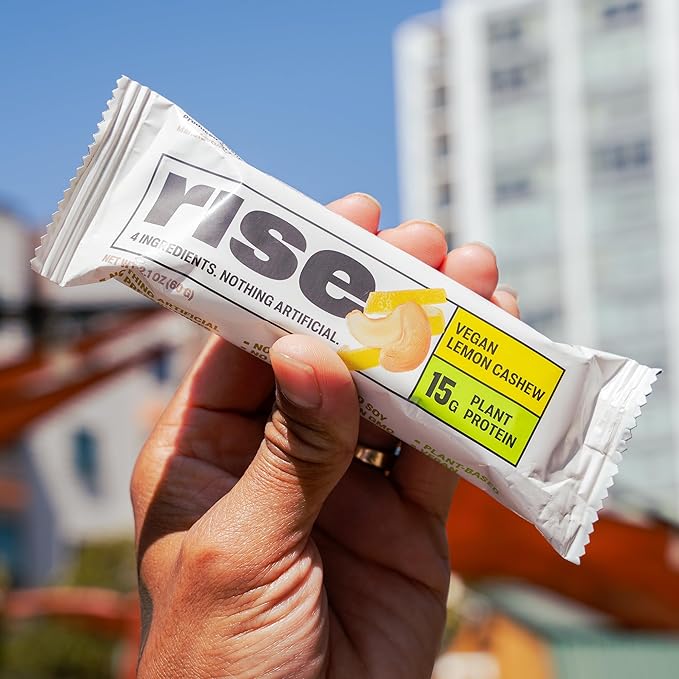 Rise Pea Protein Bar - Vegan Lemon Cashew | Breakfast Bar &amp Protein Snack 15g Protein Just 3 Whole Food Ingredients Non-GMO Gluten-Free Soy Free