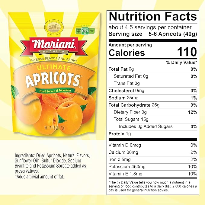 Mariani | Ultimate Dried Apricots | Healthy Snacks for Kids &amp Adults | Dried Fruit | Vegan Snacks | Gluten Free Snacks | No Sugar Added Fat Free Non GMO | 6 Ounces (Pack of 4)