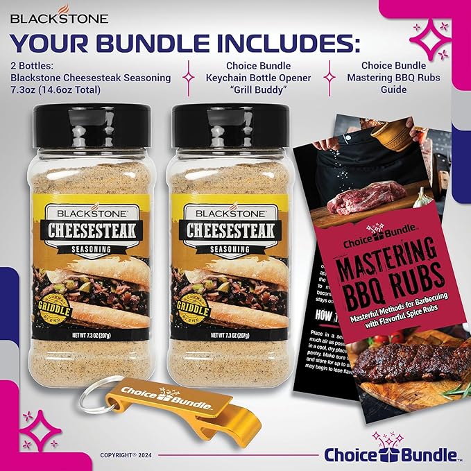 Blackstone Cheesesteak Seasoning – Gourmet Griddle Premium Barbecue Rub 2 Pk (14.6 oz) + BBQ Masters &amp Opener (4 Items)!