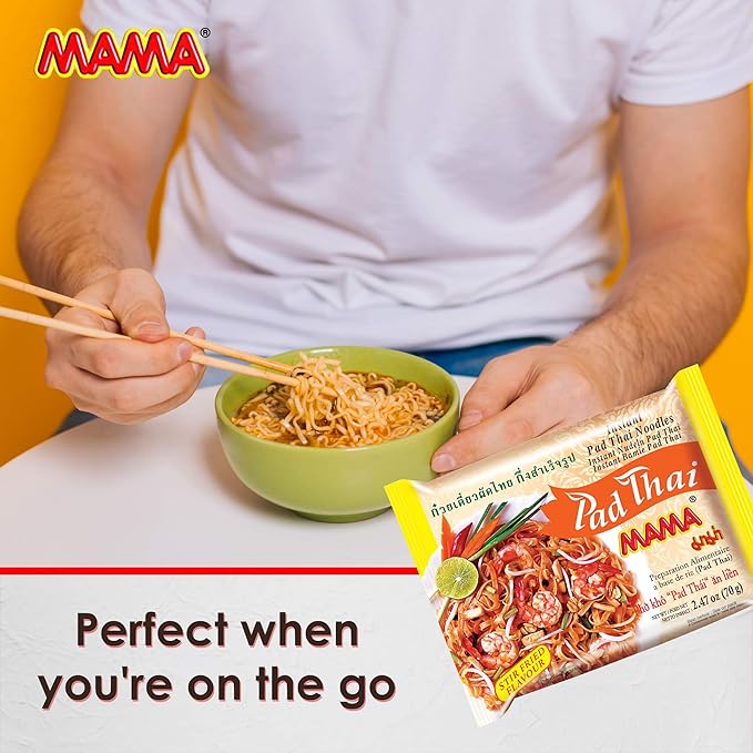 MAMA Noodles Pad Thai Instant Spicy Noodles w/Delicious Thai Flavors Hot &amp Spicy Noodles w/Pad Thai Soup Base No Trans Fat w/Fewer Calories Than Deep Fried Noodles 30 Pack