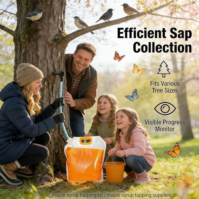 Maple Syrup Starter Kit &amp Maple Tree Tapping Kit - 10 Sets Complete System with Corrosion-Resistant Spiles 3.28ft Tubing &amp 5L Bags | High-Yield Harvesting