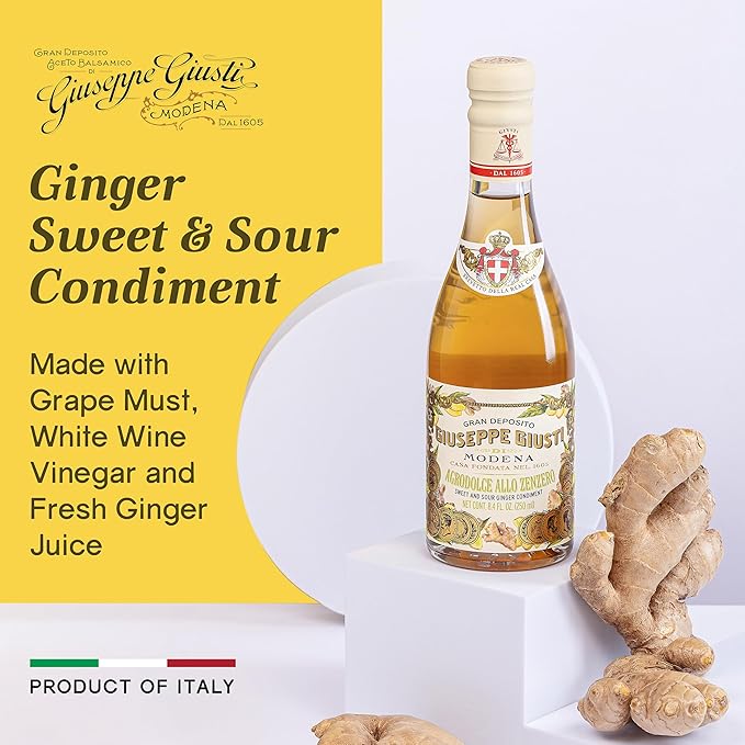 Giuseppe Giusti Ginger Sweet and Sour Condiment – Made With Balsamic Vinegar of Modena Elevate Salads Pasta Desserts and Craft Cocktails – 8.45 fl oz (250 ml) - Pack of 1