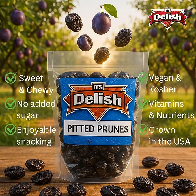 Dried Pitted Prunes Unsweetened by It's Delish 10 Lbs Bulk Bag | Naturally Sweet No Sugar Added High Fiber Dried Fruit Snack | Healthy Moist and Fresh Dry Plums | Vegan Kosher