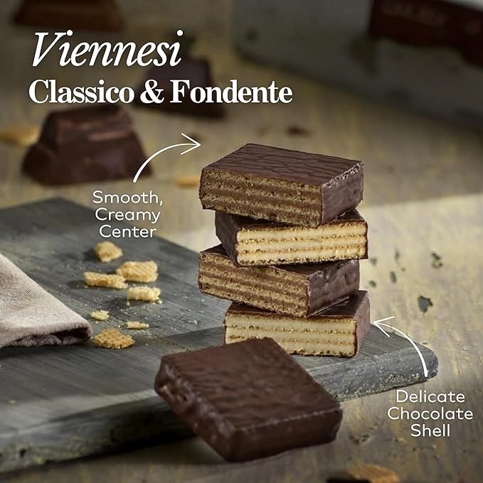 Babbi Viennesi Classico &amp Fondente Flavors 9 Pieces Italian Vanilla and Chocolate Cream-Filled Wafer Cookies Covered in Dark Chocolate Perfect for Gift Giving