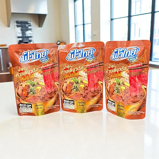 AquaNation Listing For Fa Thai Concentrated Boat Noodle Soup Base – Authentic Thai Hot Pot &amp Noodle Broth – Rich Savory Seasoning Concentrate 120 ml – Product of Thailand (Pack of 3 Instant Conce