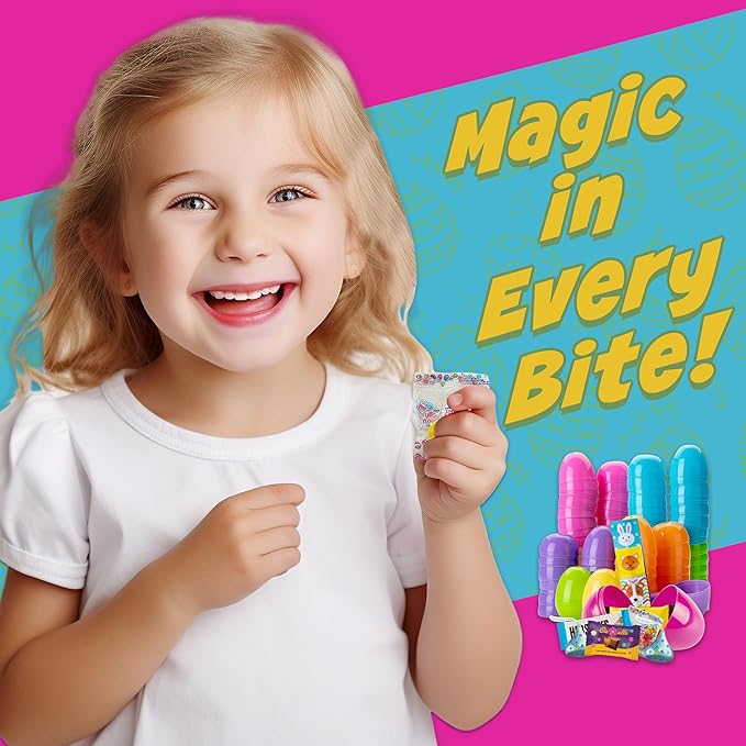 Prefilled Easter Eggs with Candy 50 Count Bulk Assorted Colors Plastic Eggs with Spring Themed Chocolate Candy Mix and Stickers for Egg Hunts Goodie Bags Basket stuffers for Kids Girls and Boys