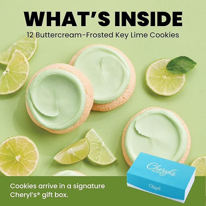 Cheryl's Cookies® Buttercream Frosted Key Lime White Chocolate Cookie Flavor Box 12 Cookies Individually Wrapped Gourmet &amp Fresh Delivery – Gift for Loved Ones Family Friends Coworkers