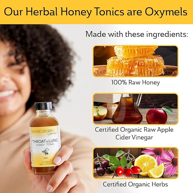 Mickelberry Gardens Throat &amp Lung Honey Tonic: Wellness Syrup Natural Sore Throat Relief Immune Support &amp Cough Suppressant for Adults &amp Kids (8 oz 2 Pack)