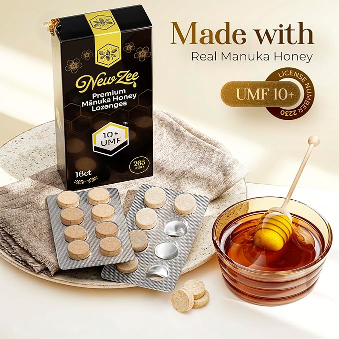Manuka Honey Lozenges 16 Count Made W/UMF 10+ MGO 263 New Zealand Manuka Honey UMF Certified Monofloral Traceable from Hive to Hand