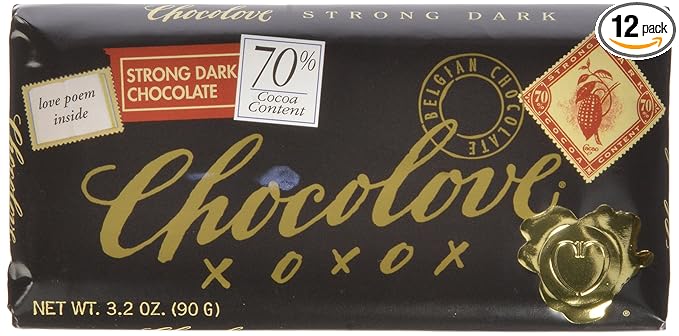 Chocolove Dark Chocolate Strong 70% 3.2 Ounce (Pack of 12)
