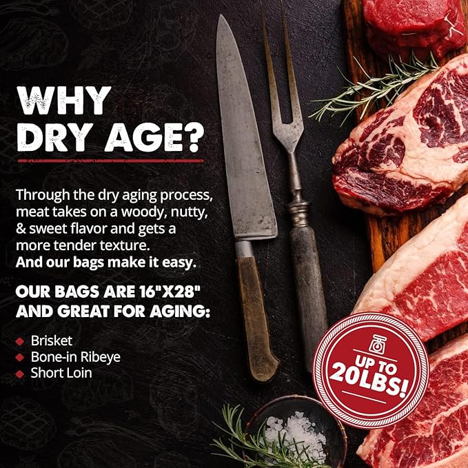 UMAi Dry Aging Bag for Steaks Pack of 3 Dry Age Bags for Meat Brisket or Bone-In up to 14-20 lbs Home Steak Ager Refrigerator Bags No Vacuum Sealer Needed Tender Aged Beef in 28-45 Days